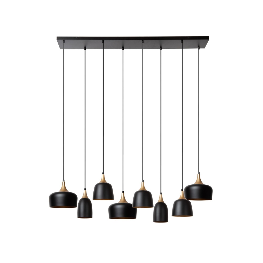 Lucide 8-lichts hanglampChayanne design zwart met goud - 05446/08/30